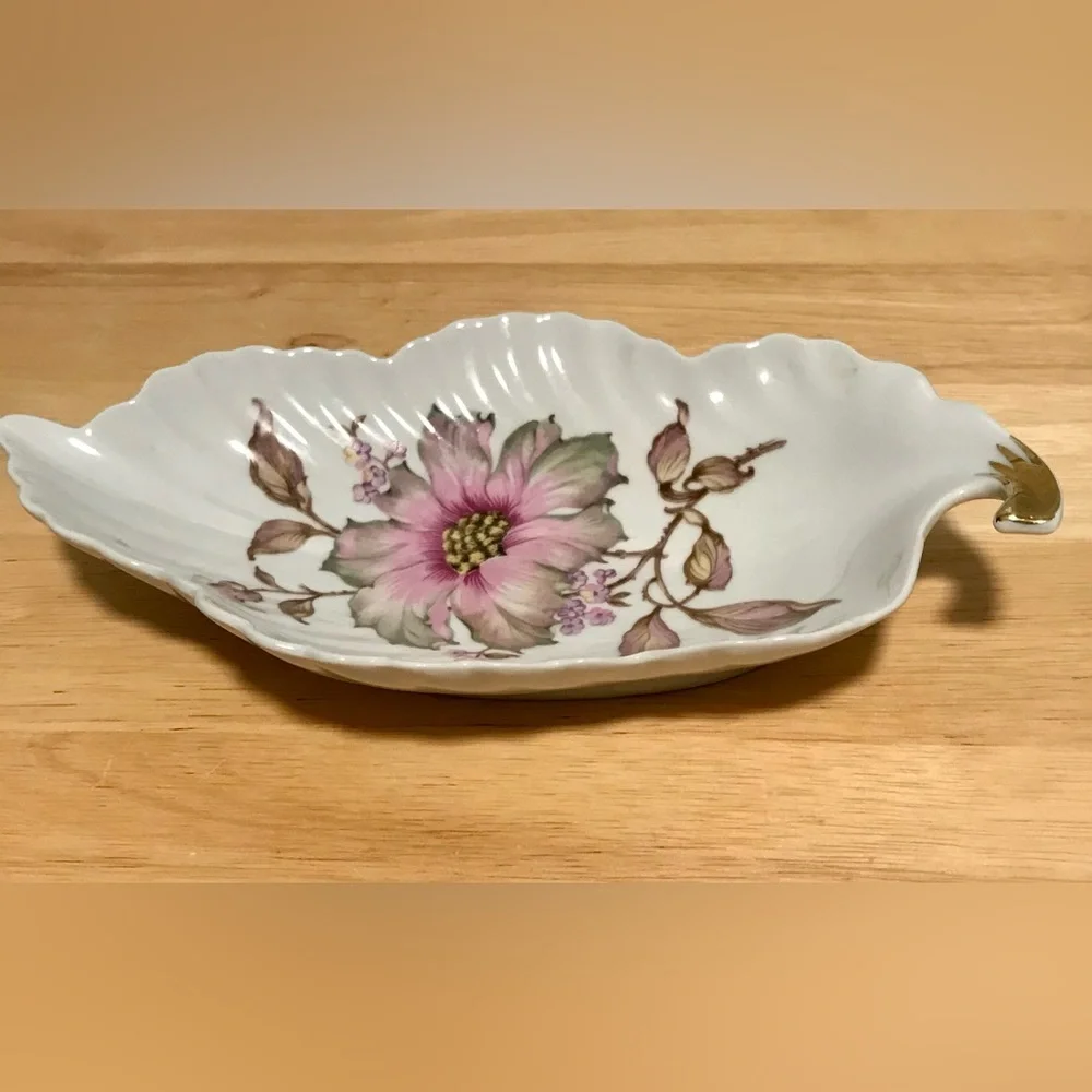 Gilt Trinket Tray Floral Porcelain Old Nuremberg Barvaria Germany